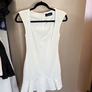 fab'rik White Square Neck Flared Hem Mini Dress